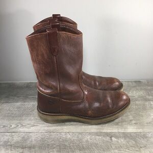 Vintage Mens Double H HH Leather Work Biker Cowboy Wellington Soft Toe Boots 9.5